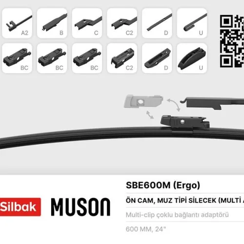 SİLECEK SÜPÜRGESİ MUZ TİPİ 600mm A. BC.C2.D VE U TİPİ KOLLAR ICIN MULTİ ADAPTORLÜ