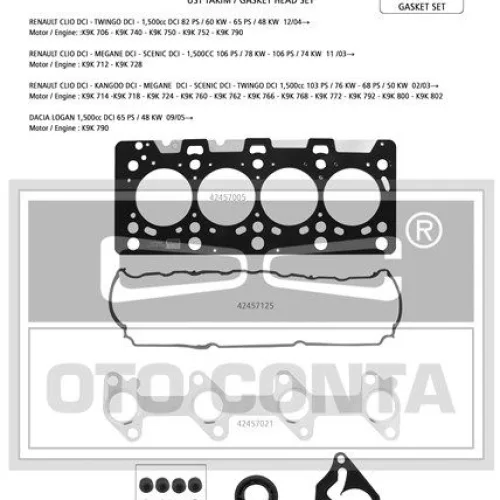ÜST TAKIM CONTASI MEGANE II 02>CLIO II 02> CLIO III 05> LOGAN 04>SANDERO 08> NOTE 06>11 E11 MICRA III 05>10 SUZUKİ JIMNY 03> 1.5 DCI K9K TEFLON KEÇELİ SUB.LAS