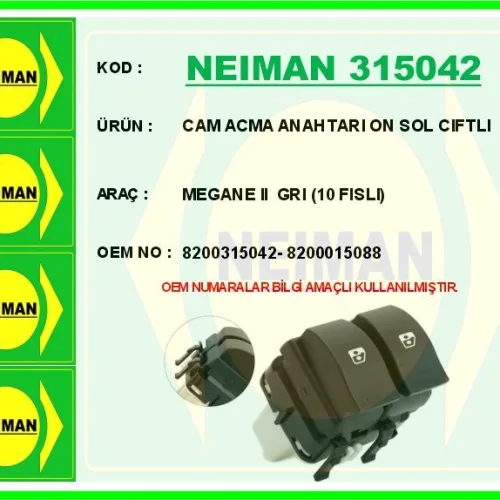 CAM ACMA ANAHTARI ON SOL CIFTLI MEGANE II GRI 10 FISLI