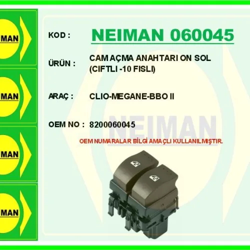 CAM AÇMA ANAHTARI ON SOL CIFTLI -10 FISLI CLIO-MEGANE-BBO II