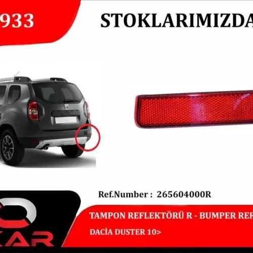ARKA TAMPON REFLEKTÖRÜ SAĞ DACIA DUSTER 10> LOGAN MCV 08>