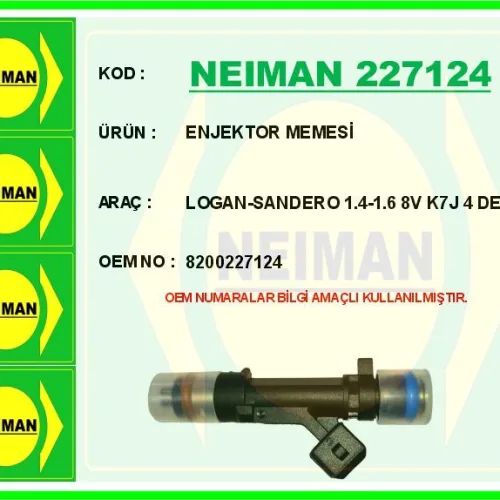 ENJEKTÖR MEMESİ RENAULT CLIO SYMBOL 02> DACIA LOGAN 06> SANDERO 08> 1.4-1.6-8 VALF K7J