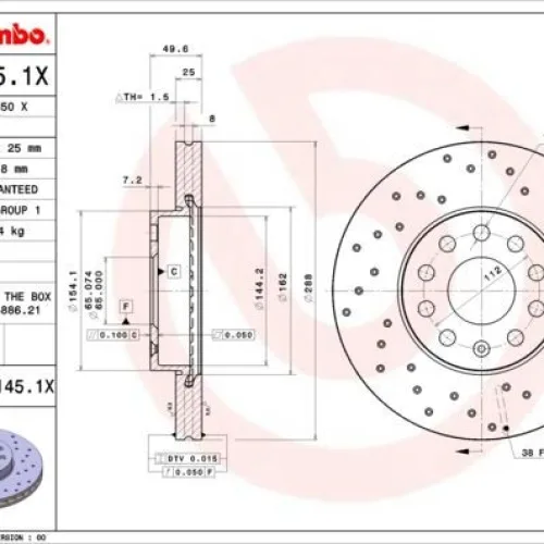 FREN DİSKİ ÖN VW CADDY-PASSAT-GOLF 5/6/7- SKODA OCTAVIA FORD CONNECT 23> ÇAP: 288mm. KALINLIK: 25mm Delik: 9