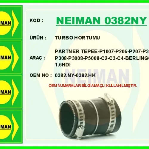 TURBO HORTUMU PARTNER TEPEE-P1007-P206-P207-P307-P308-P3008-P5008-C2-C3-C4-BERLINGO 1.6HDI