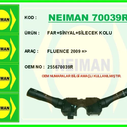 FAR SİNYAL SİLECEK KOLU RENAULT FLUENCE 09>